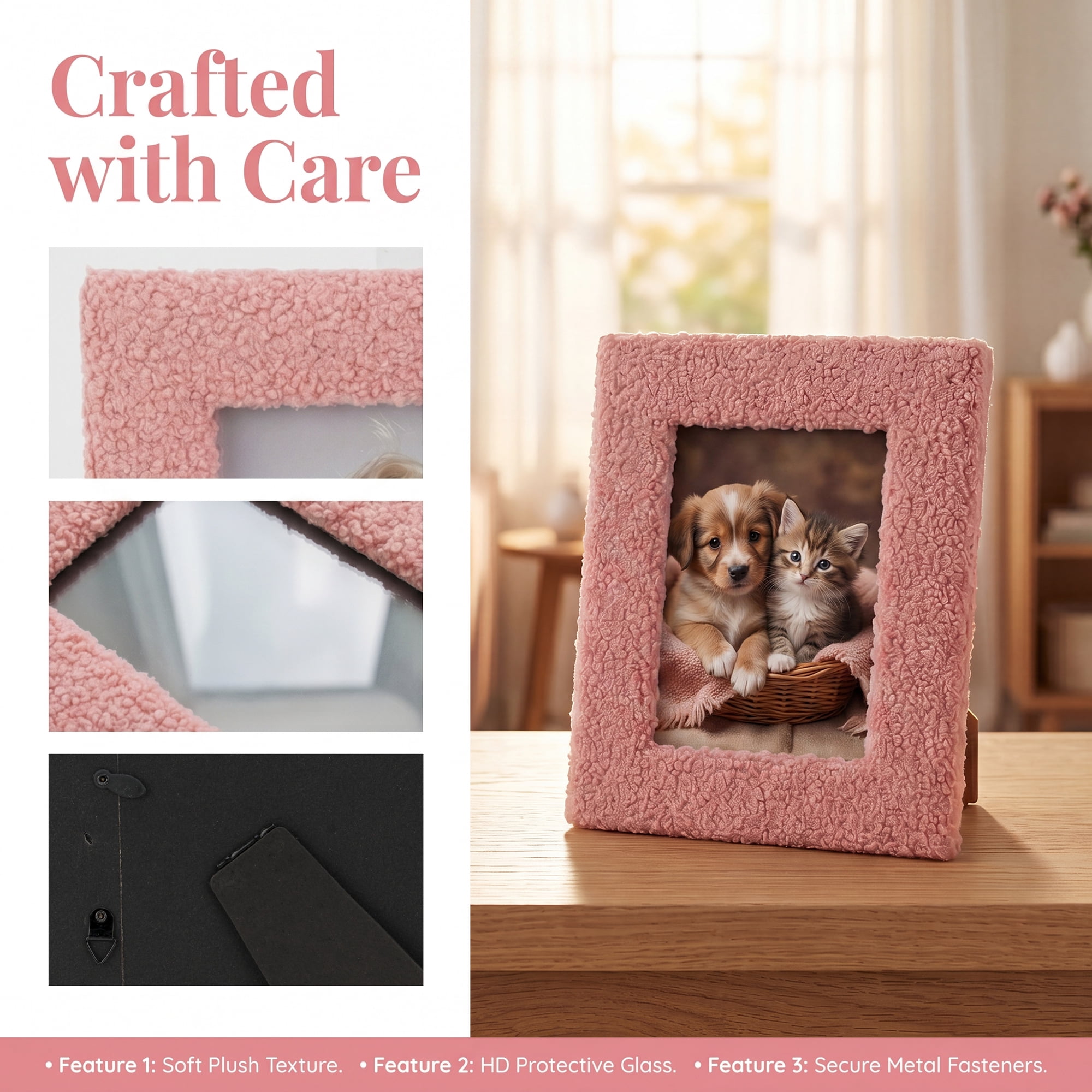 Unique Bargains Cute Plush Furry Cozy Velvet Wood Photo Frame Rose Red 5" x 7"