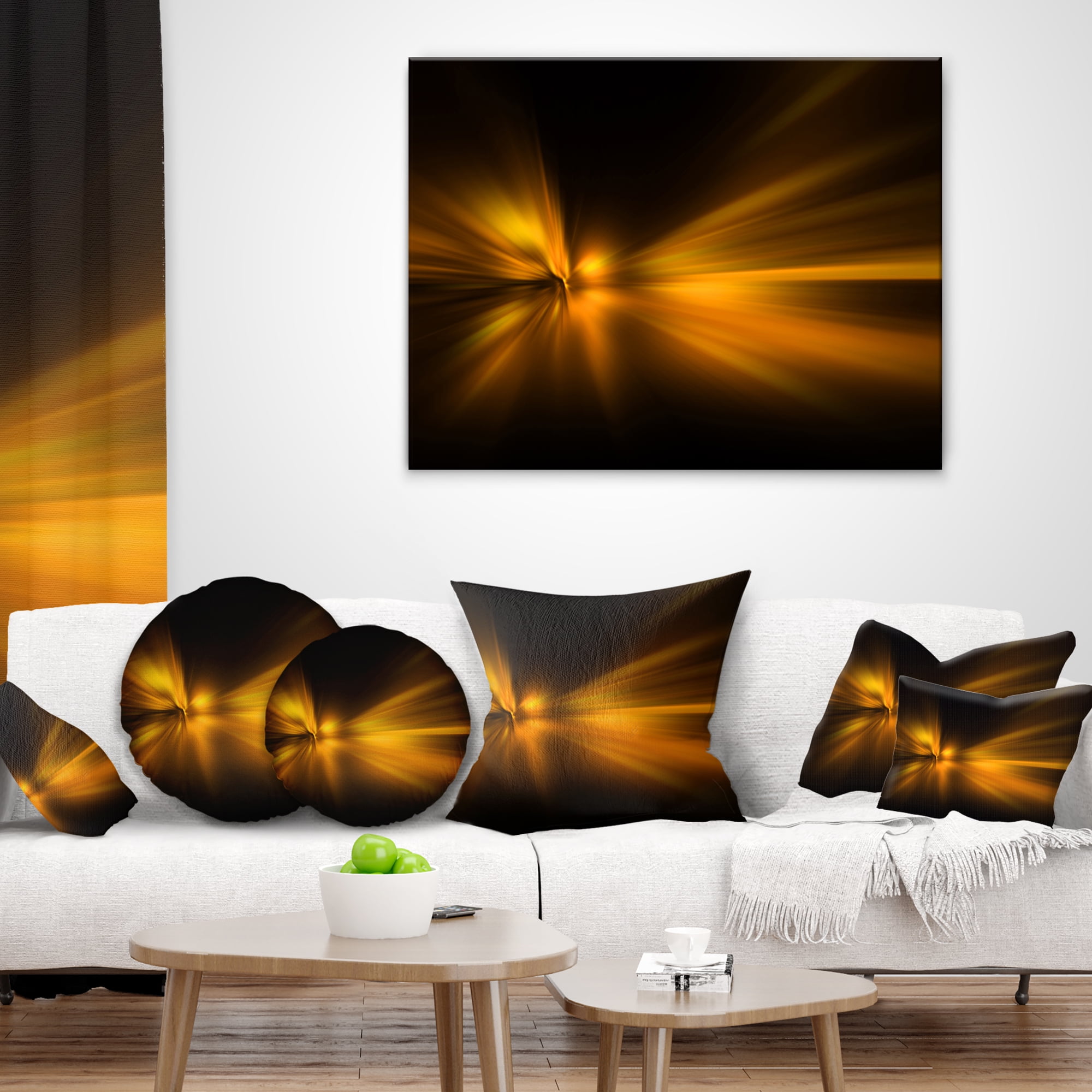 Designart Gold Light Over Dark Pattern - Abstract Throw Pillow - 16x16