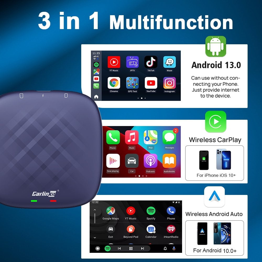 Carlinkit Ai Box Plus, 3 in 1 Android 13 Car TV Ai Box, 8+128GB