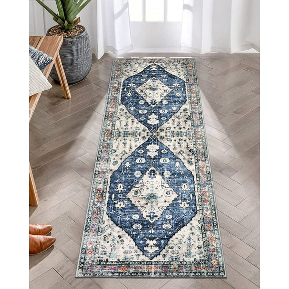 Wonnitar 2'x6' Boho Tribal Runner Rug,Vintage Kitchen Runner Rug, Soft Non Slip Washable Laundry Room Mat Indoor Throw Hallway Floor Carpet Runner for Bathroom Entryway Bedroom