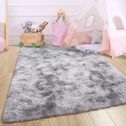 LOCHAS Soft Area Rugs Tie-dyed Print Shaggy Fluffy Carpets for Living Room Bedroom Nursery Kids Play Mat 4x6, Gray