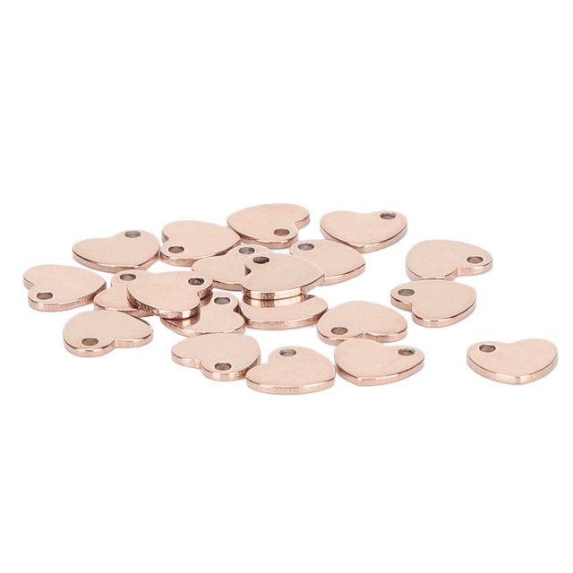 20 piezas DIY colgante en forma de corazón colgante de acero inoxidable con agujero accesorio para hacer joyas (oro rosa 6,5 x 7 mm)