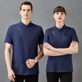 thumbnail image 4 of Uniforme de chef Delantal de cocina de verano de manga corta con bolsillos delanteros Trajes Carnicero Servidor Ropa Suministros para el hogar Absorbedores de humedad Azul XXL AweSitey LF000327-18, 4 of 7