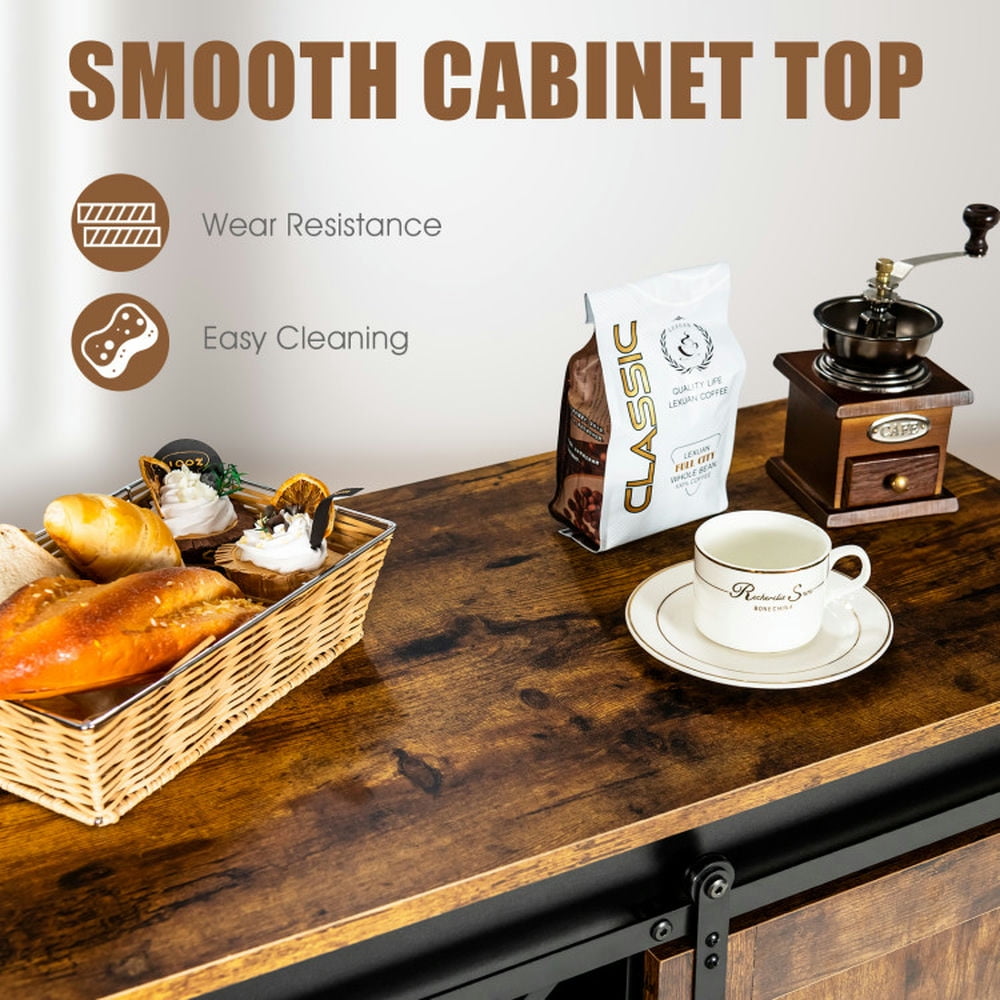 Finihen Kitchen Storage Cabinet, Buffet Sideboard, Industrial Storage Cabinet with Sliding Barn Door, for Dining Room, Kitchen, Living Room, Rustic Brown Finihen Kitchen Storage Cabinet, Buffet Sideboard, Industrial Storage Cabinet with Sliding Barn Door, for Dining Room, Kitchen, Living Room, Rustic Brown