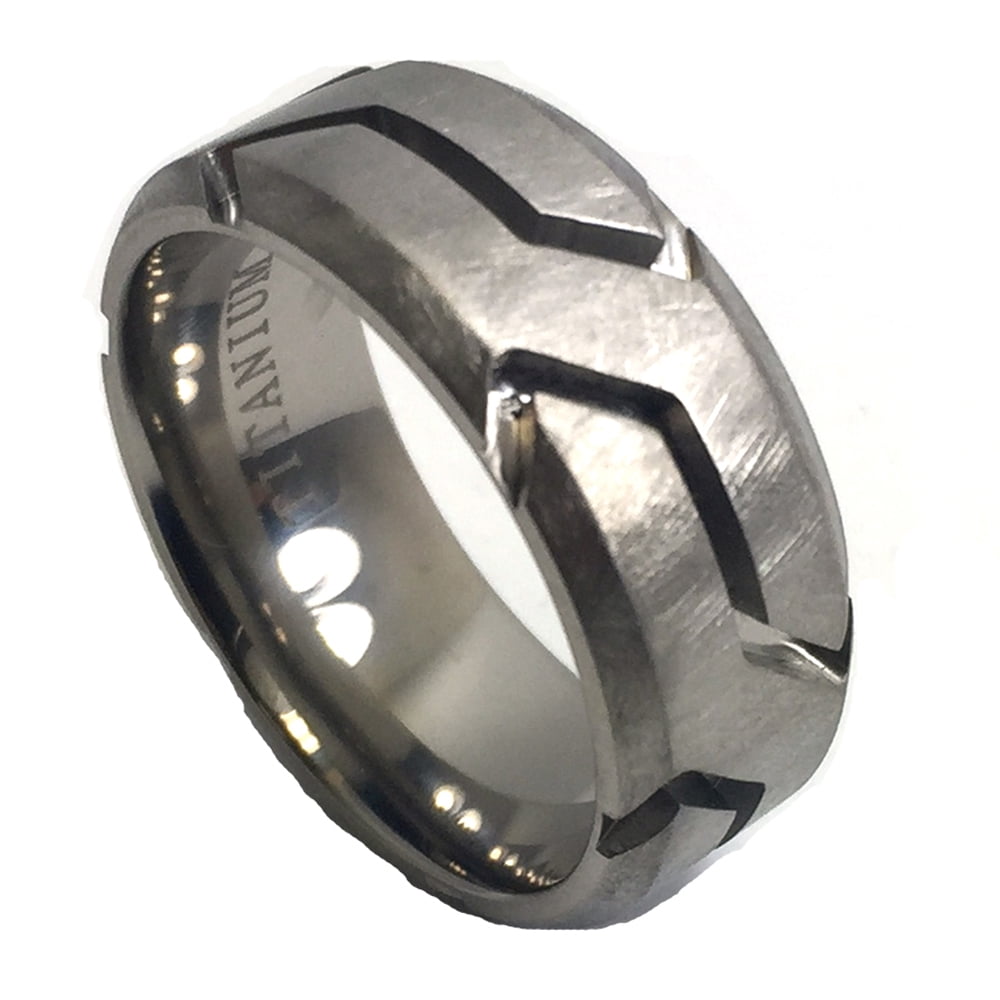 9mm Grooved Men or Ladies Grooved with Brushed Center Titanium Wedding Band Ring 