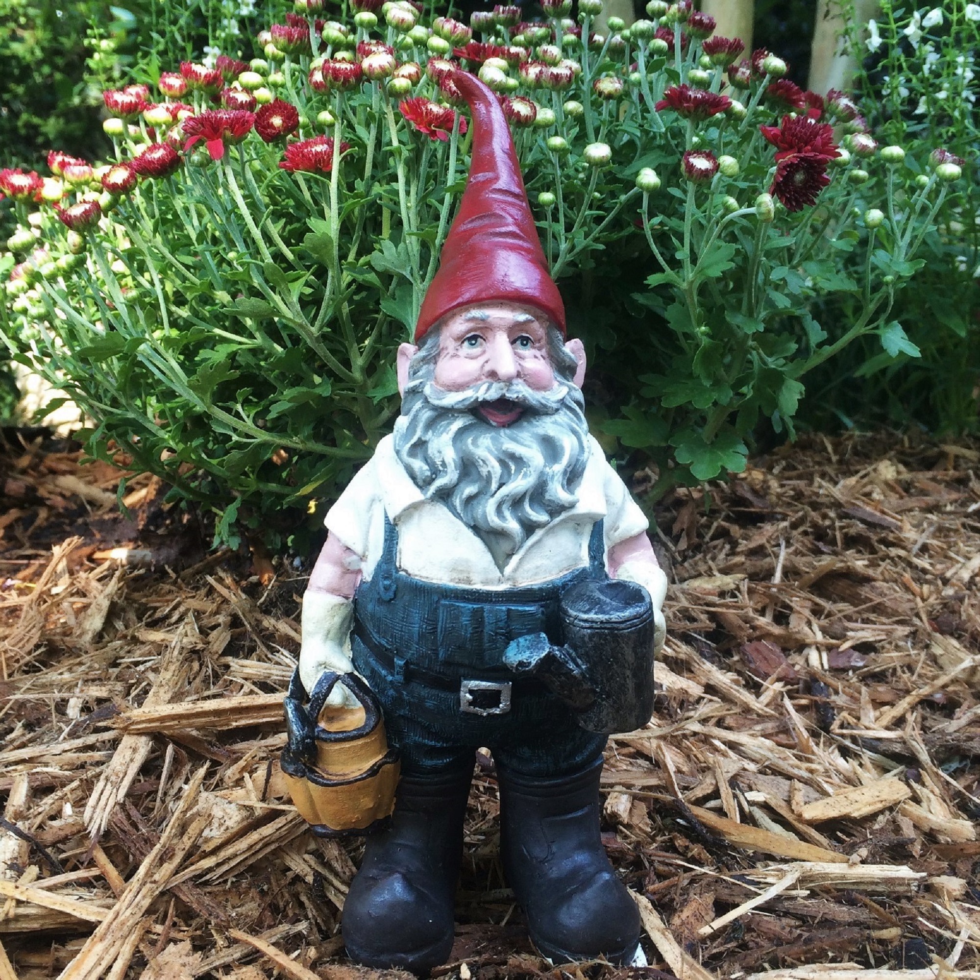 Homestyles Gardener Gnome Holding a Watering Can and Garden Tool Bag Outdoor Garden Statue 8.5"H