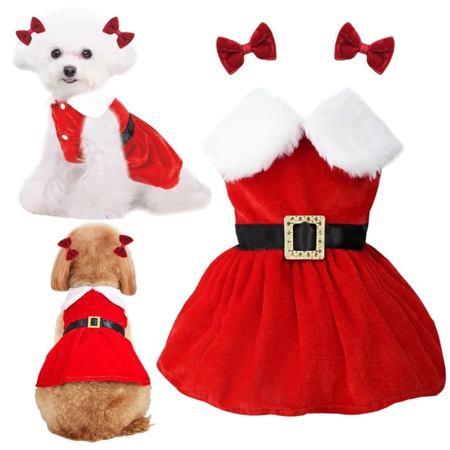 Vestido navideño para perro LAPOHI de terciopelo rojo con lazo, talla XL