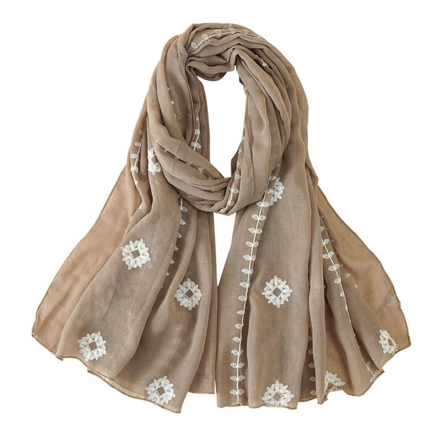 Foulard en Lin Femme Coton Longue Brodée Mode Unie et Fine