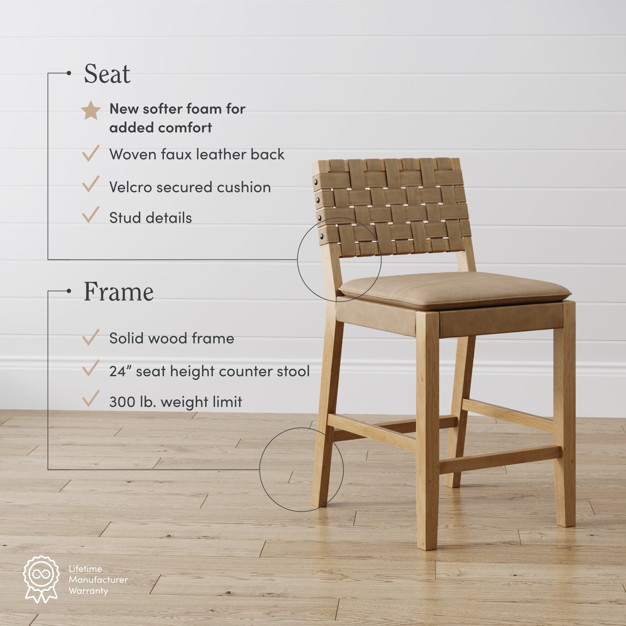 Nathan James Cohen Saddle Counter Height Bar Stool, Natural Brown