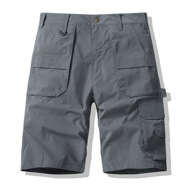 pstuiky Pantalones cortos para hombre, Pantalones cargo para hombre, de color liso, a la moda, con bolsillos laterales, cintura abotonada y múltiples bolsillos.