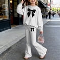 thumbnail image 2 of Girl's 2 Piece Outfit Set Bowknot Print Girls Matching Sets Size 8-10 Crewneck Long Sleeve Sweatshirt with Flare Leg Pants(Size 7-8 Years,White), 2 of 4