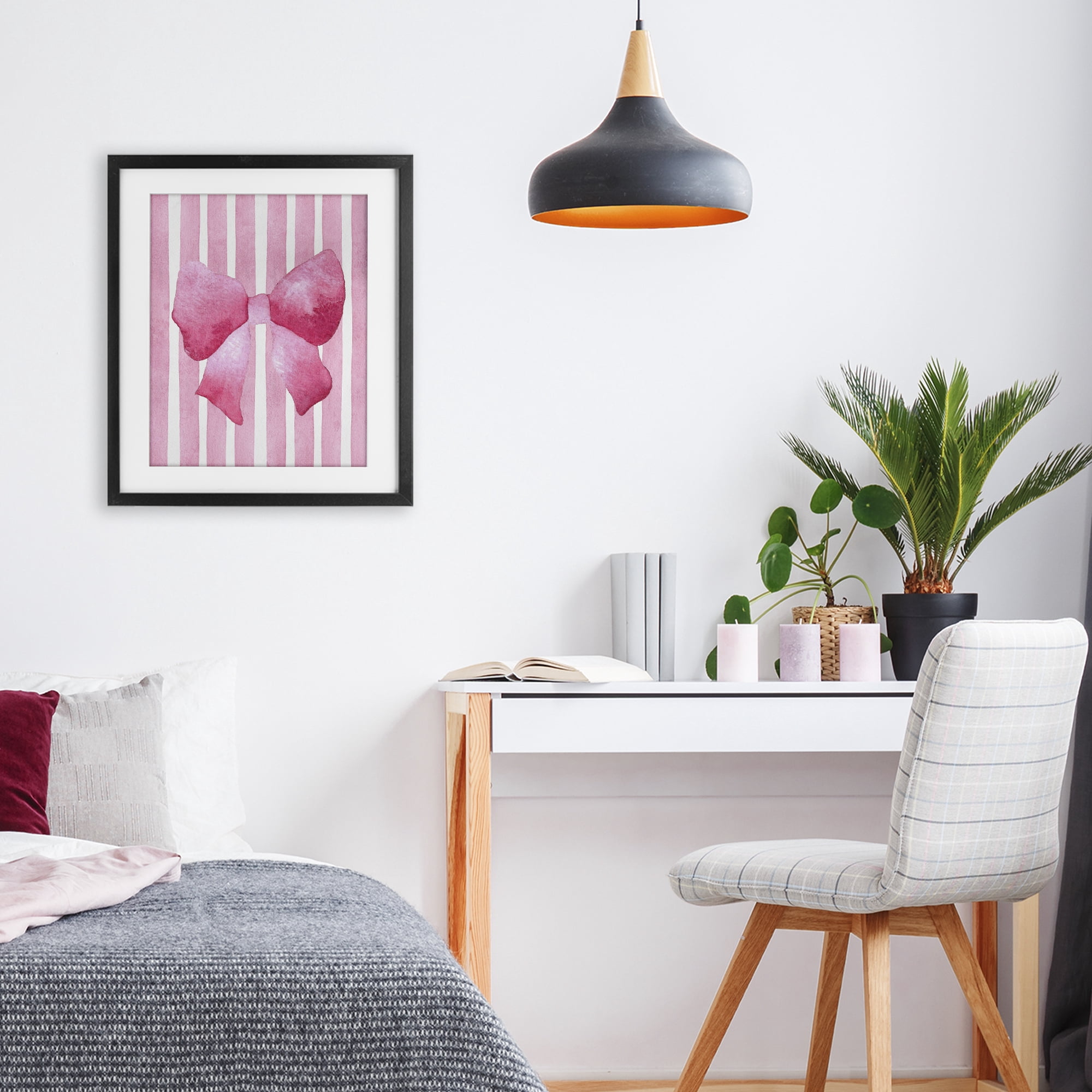 Stupell Industries Chic Bow on Pink Stripes Black Framed Print Under Glass, design by Camila Juncos