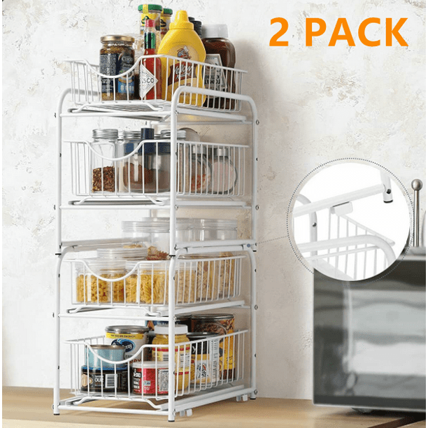 2 Pack Stackable Under Sink Organizer with Sliding Storage