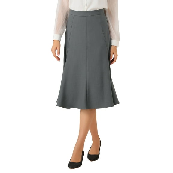 INSPIRE CHIC Women's A-Line Midi Side Zipper High Waist Elegant Skirt L Dark Grey