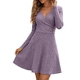 thumbnail image 6 of Tumotour A-Line Mini Dress for Women's Plus Size Ribbed Long Sleeve V-Neck Wrap Dress Fall Tunic Dress With Decorative Buttons And Flared Hem, 6 of 9