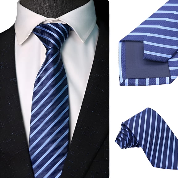 TELOLY Men's Blue Stripe Zipper Necktie Boy Zipper Tie For Business Campus and Wedding Occasions