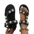 thumbnail image 4 of pwidon Women's Platform Sport Sandals Open Toe Ankle Strap Adjustable Strap Rhinestone Flower Comfort Walking Casual Summer Shoes Black 6.5, 4 of 5
