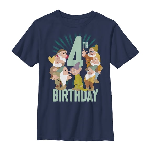 Boy's Snow White and the Seven Dwarfs 4th Birthday  Graphic Tee Navy Blue X Large