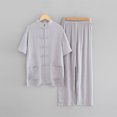 thumbnail image 2 of Dpytoraw Men's Cotton And Linen Set 2 Piece Clothing Shirt Casual Set Long Sleeved Long Pants Set Chinese Sty Le Home Clothing, 2 of 5