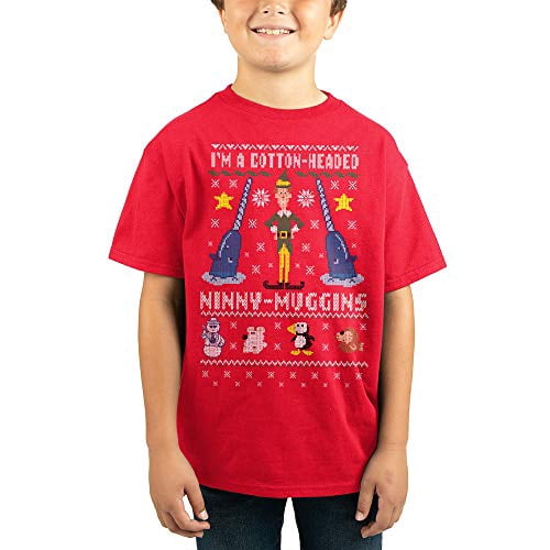 Youth Boys Elf Ugly Christmas Sweater Graphic Tee-X-Large