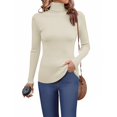 thumbnail image 2 of Women's Winter High Neck Solid Color Long Sleeve Pullover Knitted Bottoming Sweater, Warm and Slim, Great for Layering and Cold Weather,Beige,One Size, 2 of 6