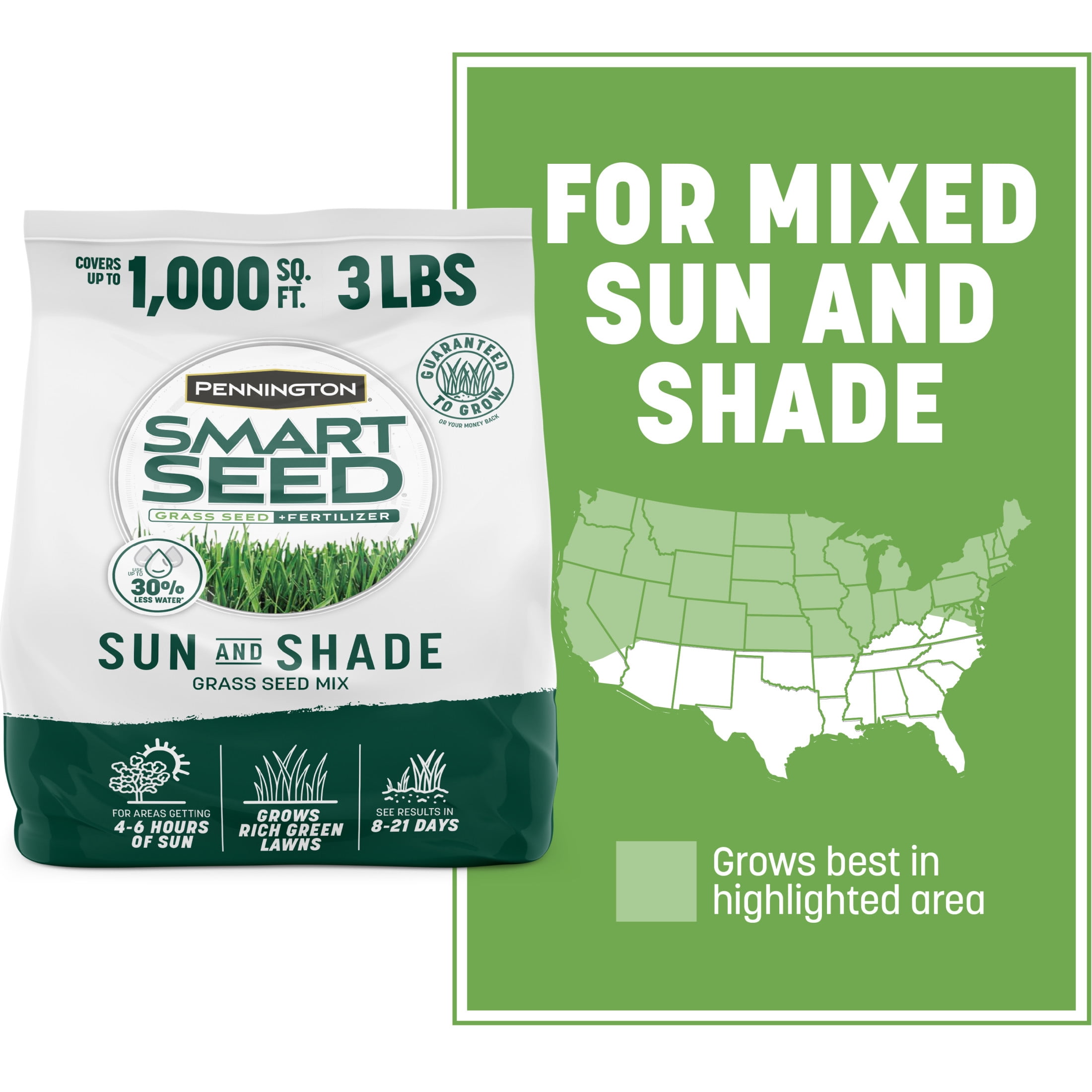 (2 pack) Pennington Smart Seed Sun & Shade Northern Grass Seed Mix, for Sun to Partial Shade, 3 lb.