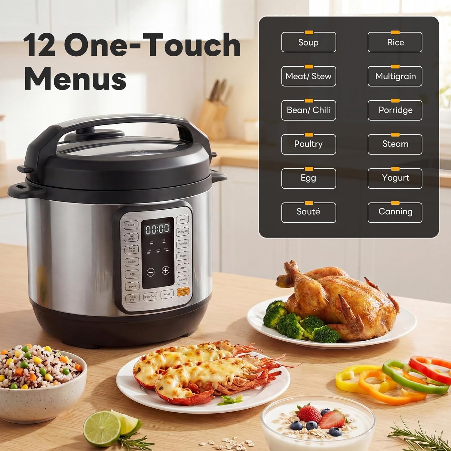 16-in-1 Electric Pressure Cooker 6QT Programmable Multi Cooker with Ceramic Pot