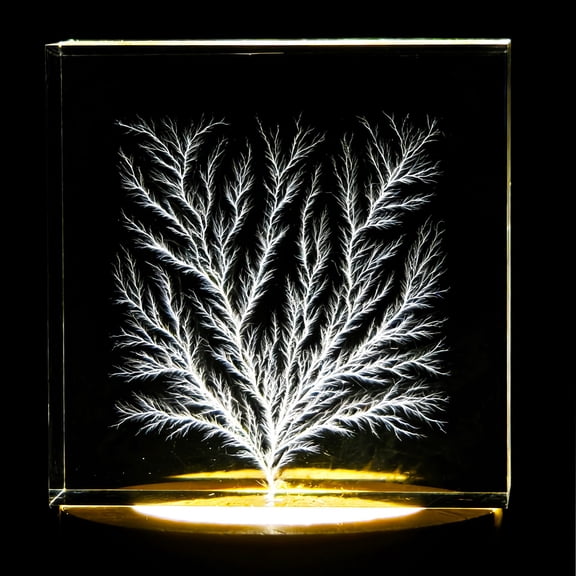Frozen Lightning /Lichtenberg Figure Acrylic Square Desk Block 2" x 2" x 0.78"