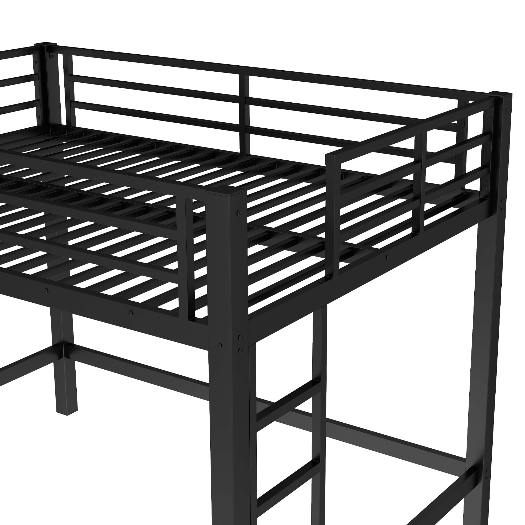 Aukfa Heavy Duty Full Size Metal Loft Bed for Kids, Teens and Adults, Space-Saving, Black