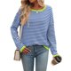 thumbnail image 1 of Suéteres de Mujer de Larga, Cuello Redondo, Rayas de Colores, Suéteres Casuales de Punto Azul S, 1 of 8