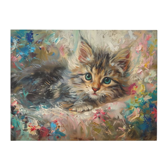 12x16 inch Oil Painting Canvas Lovely Cats In The Flowers,Home Living Room,Office,Study,Balcony Decor Wall Art Prints,Classic Cats In The Flowers Canvas Frameless Painting,Gift For Cat Lovers