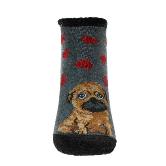 MeMoi Women's Peace & Love & Pugs Low-Cut Non-Skid Socks - Womens - Female, 9-11, Charcoal Heather