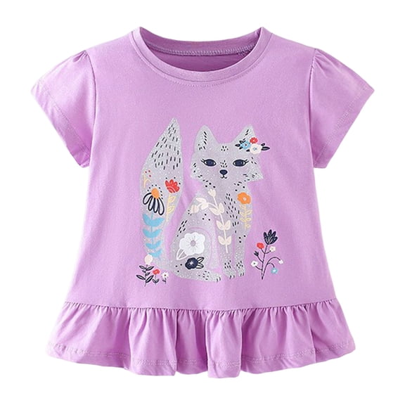 PEASKJP Tween Girl Summer Clothes Girls Tees Girls T Shirt Graphic Casual Fashion Printed T Shirt Halloween Shirts (Purple,3-4 Years)