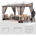 thumbnail image 4 of Gotland 10FTx12FT Outdoor Wall-Mounted Hardtop Pergola, Metal Frame Gazebo with Sloping Sun Panel Roof and Double Curtains for Patio, Garden, Lawn, Khaki, 4 of 8