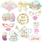 Sunbeauty 14Pcs Tea Party Photo Booth Props  Pink Tea Set Party Accessories Decorations for Girls
