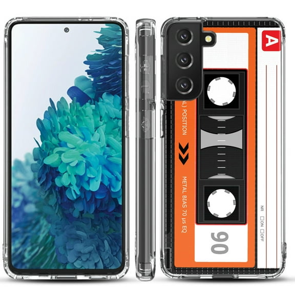 Shockproof Hybrid Bumper Phone Case for Samsung galaxy S21  5G / S21 Plus 5G, by OneToughShield ® - Cassette Orange