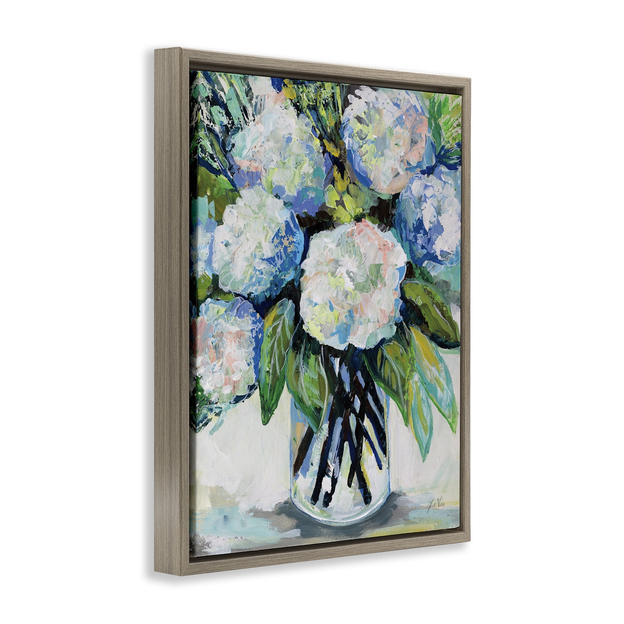 Stupell Industries Abundant White Hydrangeas Botanical & Floral Painting Brown Floater Framed Art Print Wall Art, 17 x 21