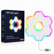 6/12-Pack Hexagon LED Wall Lights, RGB Edge-Lit Modular Wall Panels with Touch Control. DIY Splicing Honeycomb Gaming Lights, USB Powered Ambient Wall Decor for Living Room, Bedroom and Gaming Room
