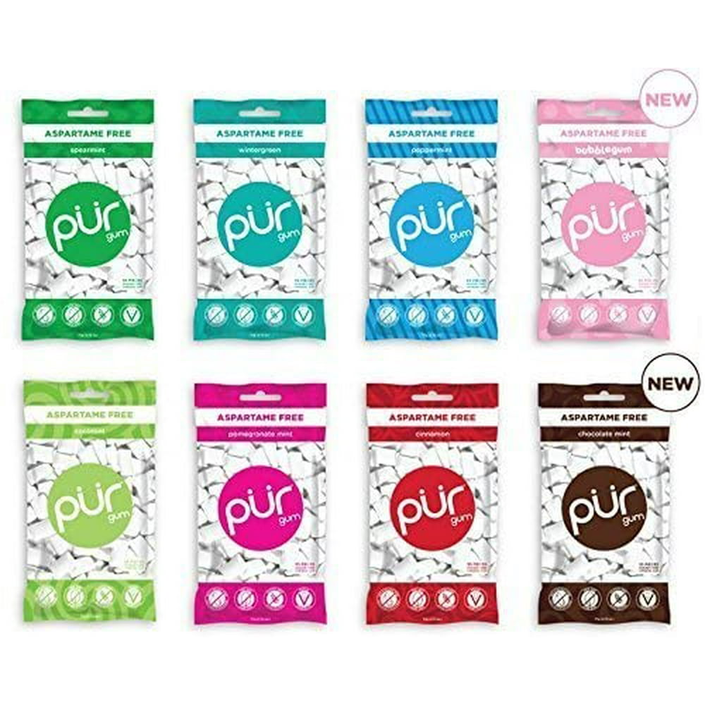 PUR Gum 8 Flavor Assortment Spearmint, Peppermint, Pomegranate Mint