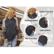 SHIBEVER Women's Long Sleeve Tops Round Neck T-Shirts for Women Fall Fashion Leopard Print Tops Casual Workout Loose Tunics Tops Gray Black Blouses Size L