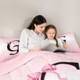 thumbnail image 4 of jejeloiu Black Initial G Full Size Comforter Sets For Girls,Cute Coquette Bow Bedding Sets For Kids,Pink Reversible,3-Piece, 4 of 7
