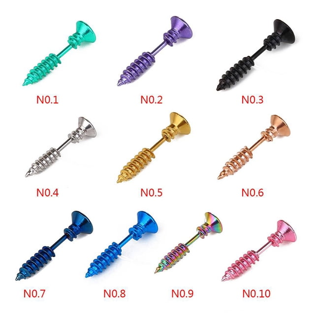 1PCS Stylish Unisex Piercing Stainless Steel Whole Punk ear stud Screw Screw Shape Earring Punk Allergy Free Ear Stud