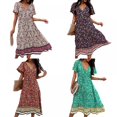 thumbnail image 6 of Summer New Style European And American Women's Self-Cultivation Small Floral TOPWONER Print Long V-Neck Short-Sleeved Dress, 6 of 7