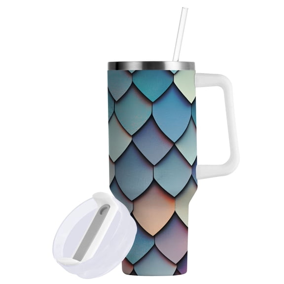 Yayeee 40oz Stainless Steel Tumbler with Straw and Handle Double-Wall Insulated Travel Water Bottle, Blue Art Pattern