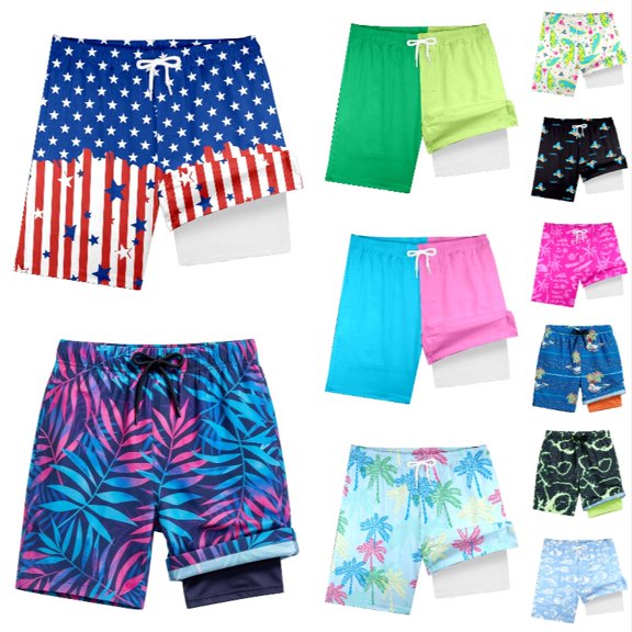 Krdevn Boys Split Color Block 2-in-1 Swim Trunks Compression Lined Board Shorts Size:11-12 Years