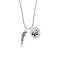 thumbnail image 2 of Delight Jewelry Silvertone Large Blue Crystal Lightning Bolt Silvertone Script Initial Disc - W - Charm Necklace, 20"+3", 2 of 4