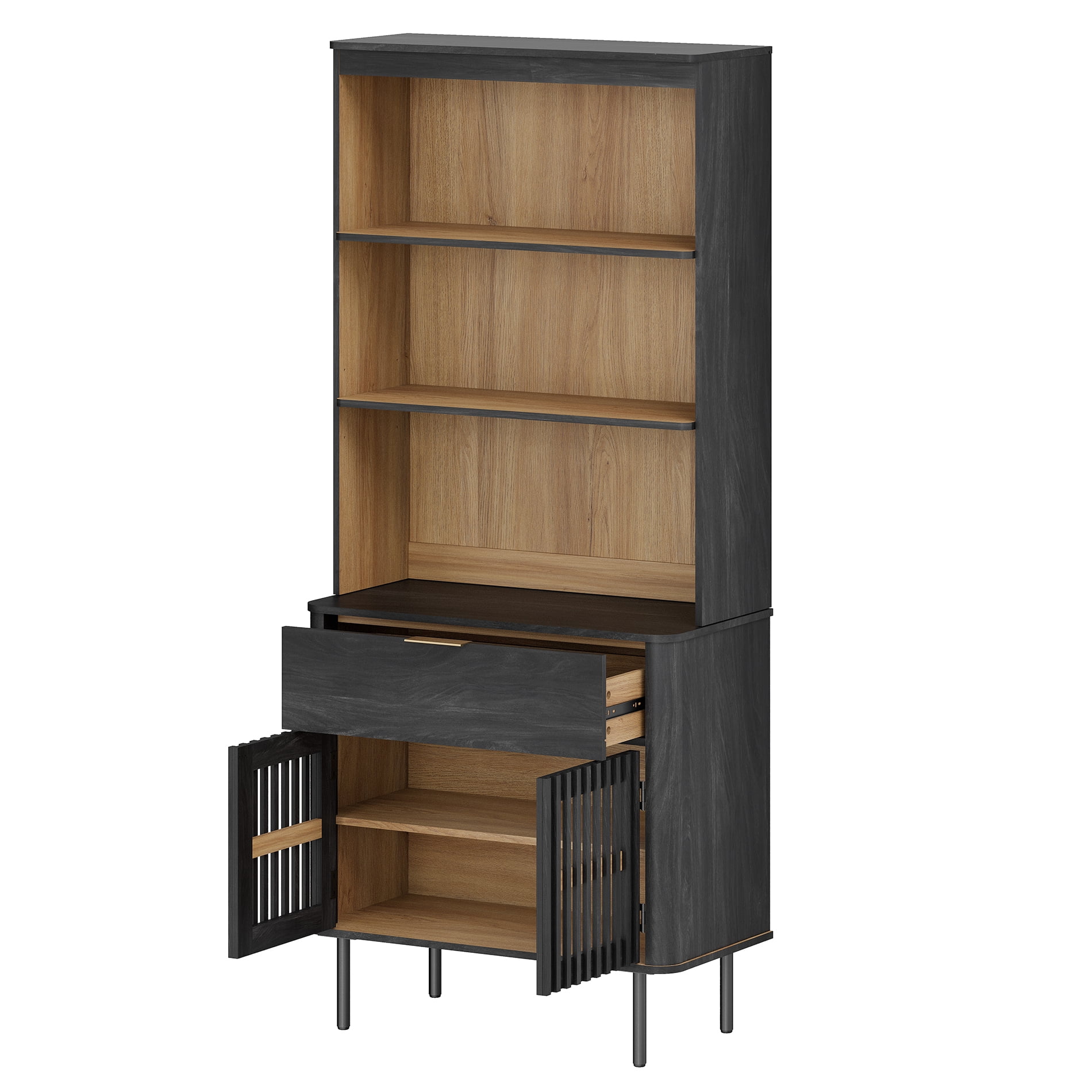 72.8" H X 31.5" W Kitchen Pantry Storage Cabinet, Push-to-open Door Kitchen Hutch With Drawer And Adjustable Shelf, Black