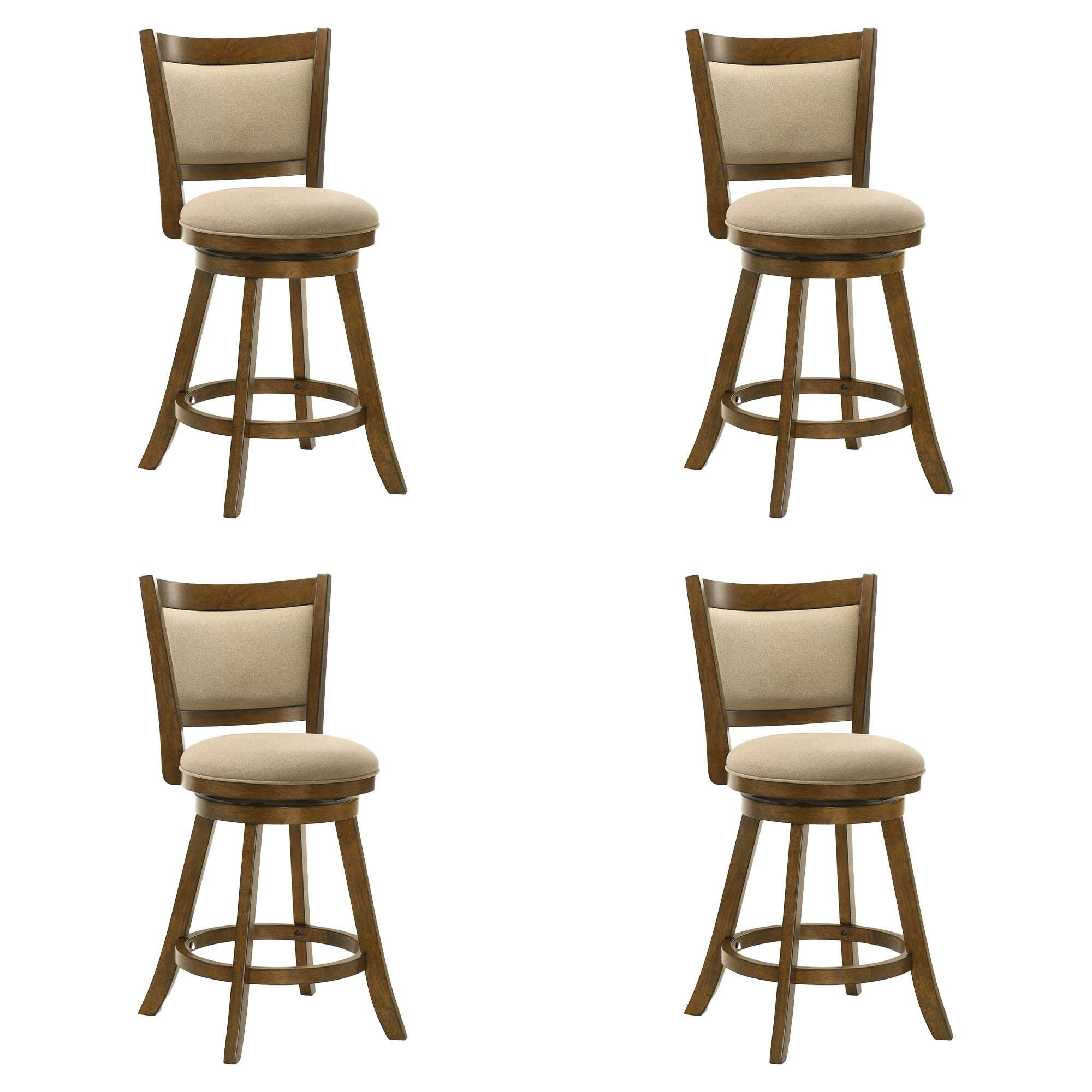 Aiden Modern Farmhouse Swivel Wood Counter Height Kitchen Bar Stool in Sepia Brown Finish with Grey Fabric Upholstered Seat - Set of 4