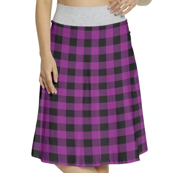 Women's Abstract Tartan Tablecloth Style A-line Printed Skirt Casual Wear, M, Purple and Charcoal Grey, by Ambesonne