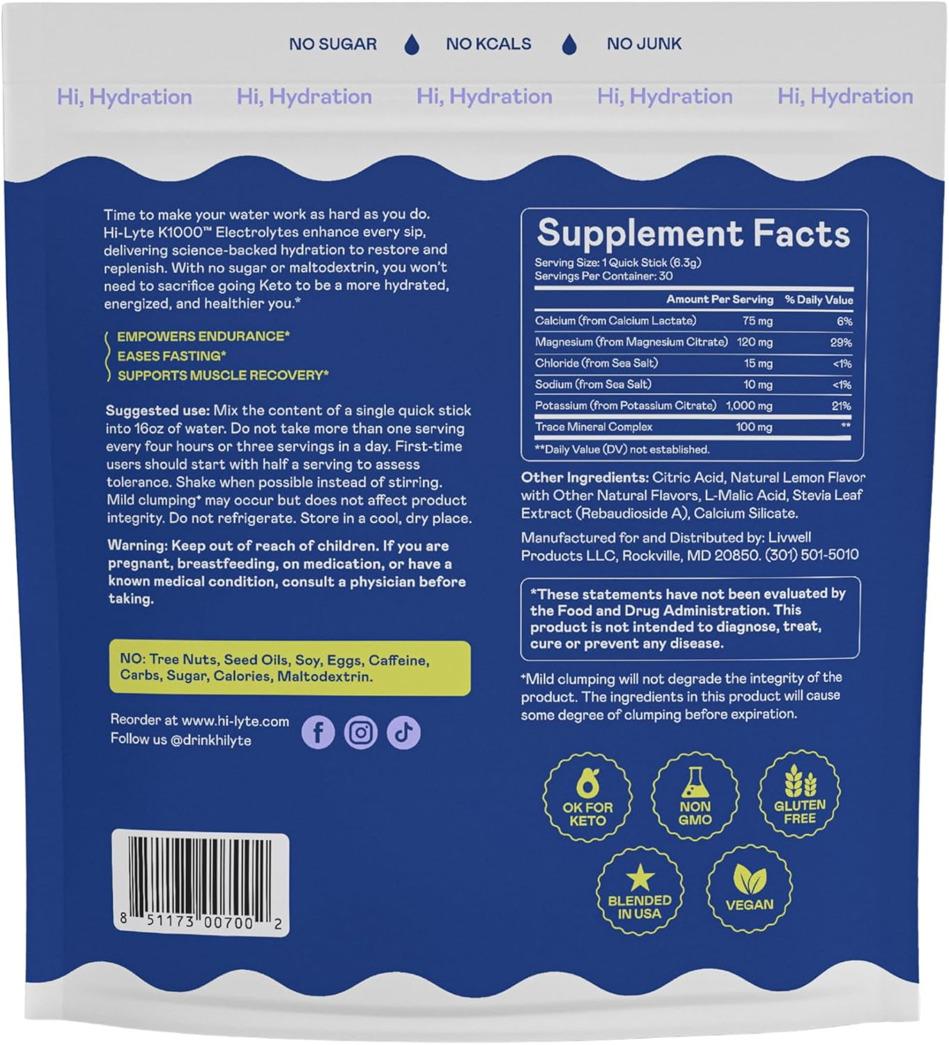 Keto & Performance | K1000 Electrolytes Quick Sticks | Lemonade
